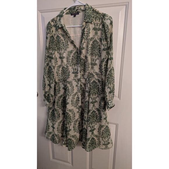Skies Are Blue Green & Cream Botanical Print Dress, Medium, Lightweight, Flowy - Picture 4 of 8